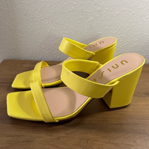 Unisa Shoes - UNISA WOMEN'S CHRISSY SQUARE TOE HEELED SANDALS,YELLOW, US SIZE 6.5 MEDIUM, FUN!